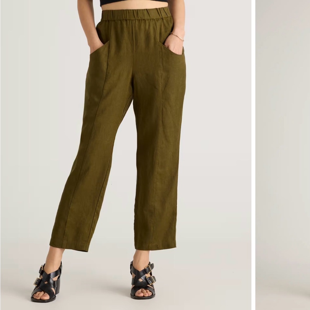 Quince 100% European Linen Tapered Ankle Pants in Martini Olive
